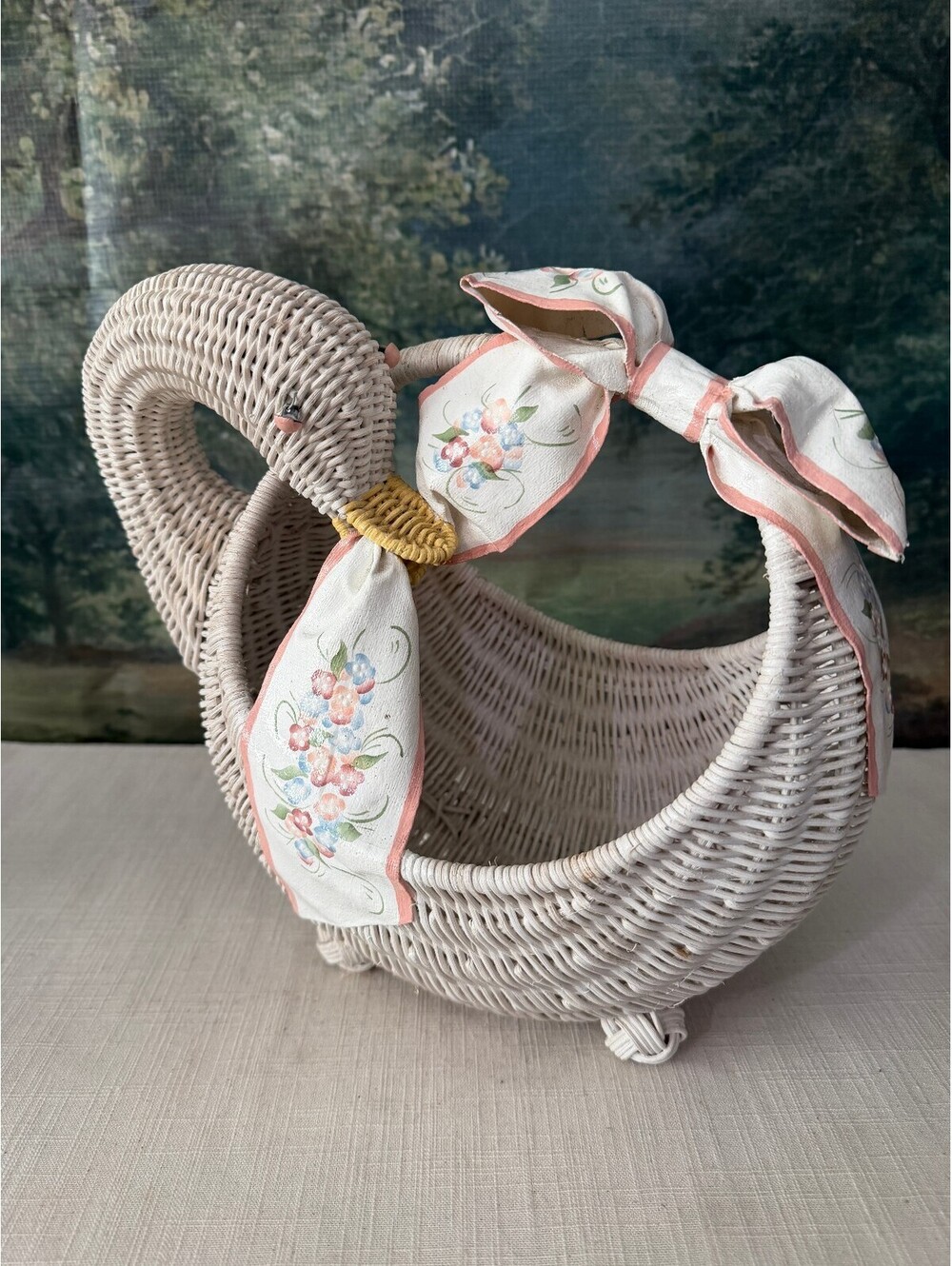 Wicker Swan Basket with Floral Ribbon